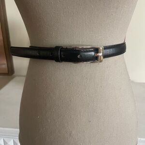 Classic Black Leather Belt with Silver Tone Buckle